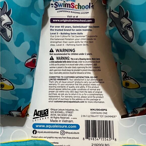 Swimschool 2-in-1 Ultra-Fit Adjustable Tot Swimmer Shark Floatation Vest 4-6 yrs - Picture 4 of 7